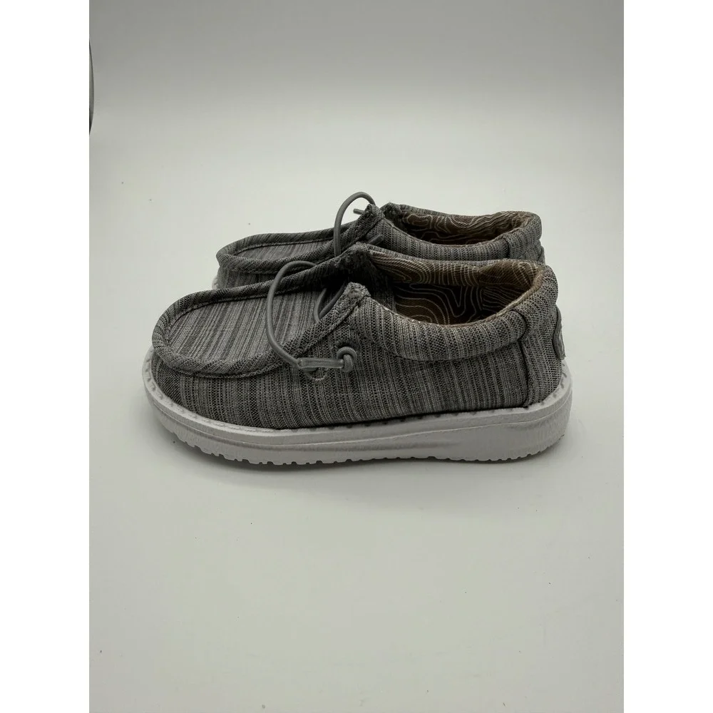 Hey Dude Wally Toddler Blend Linen Stone Grey Slip On Loafers Shoes TD8